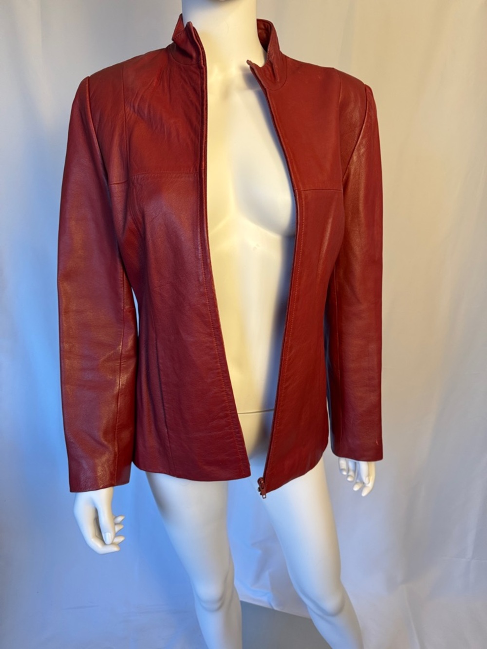 Liz Claiborne Red Leather Zip-Front Jacket